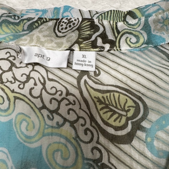 Apt. 9 Sheer Long Sleeve Blouse Blue Grey Olive with Ruffle Detail XL - Picture 2 of 9